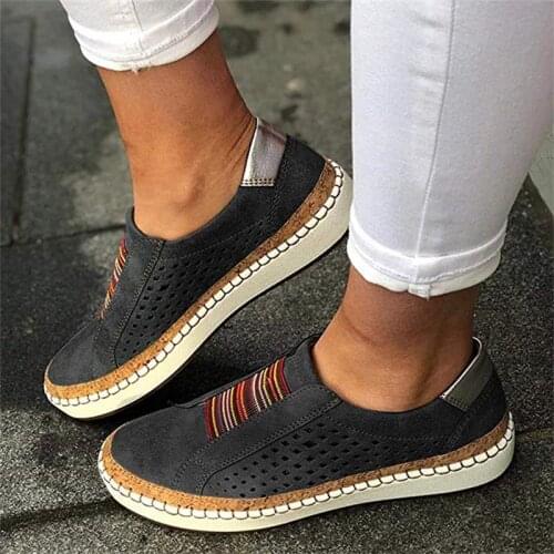 2020 Hollow Out Womens Shoes Hand-stitched Striped Breathable Elastic Band Casual Flat Suitable for Wide Leg Womens Sneaker