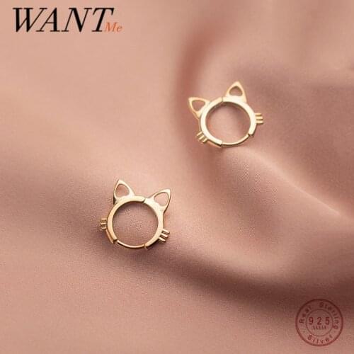 WANTME 925 Sterling Silver Simple Fashion Teen Cute Cat Ear Buckle Earrings Chic Romantic Party Women Fine Piercing Gold Jewelry