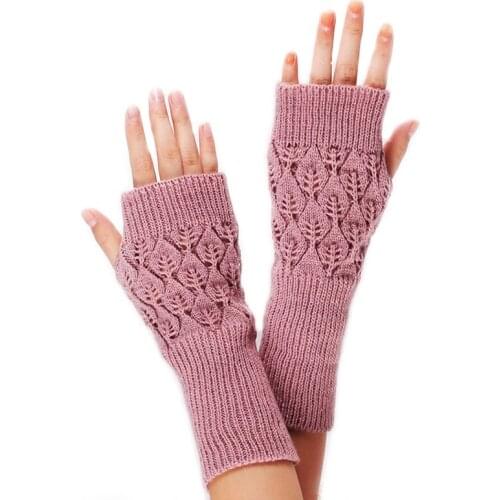 Women Knitted Half-finger Long Gloves Autumn Winter Wrist Arm Warm Fingerless Rhombus Pattern Mittens Guantes Korean