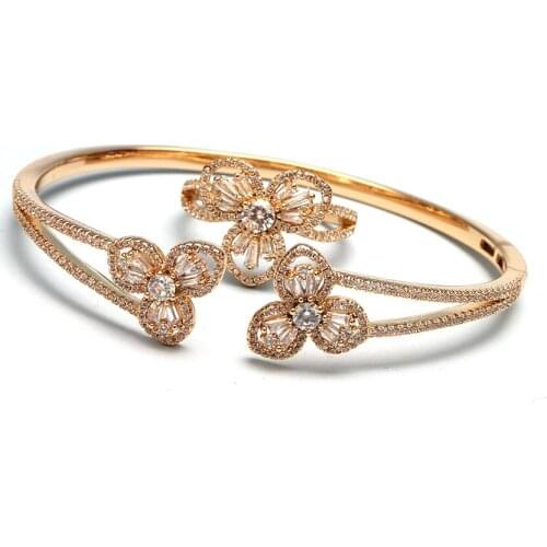 TIRIM 2021 Women Bangle Flower Cubic Zirconia Women Bracelets Fashion CZ Bangle Ring Adjustable Wedding Jewelry Party Girl