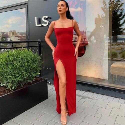 Summer Black Sexy Women"s Slip Dress Backless Split Bodycon Dresses for Women Party Classy Elegant Long Slim Club Wear 2021 robe