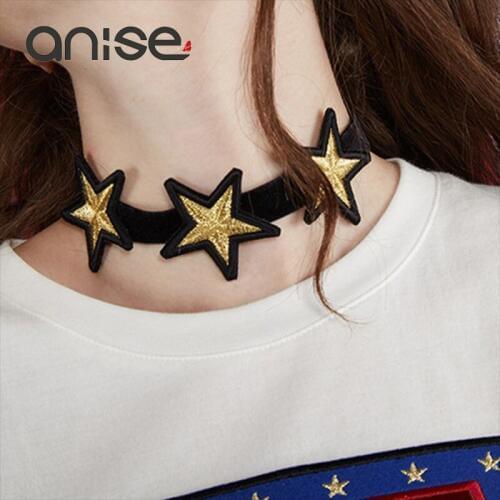 Anise Gothic Vintage Necklace Black Short Necklcae Embroidery Star Velvet Choker Necklace For Women Jewelry collares mujer
