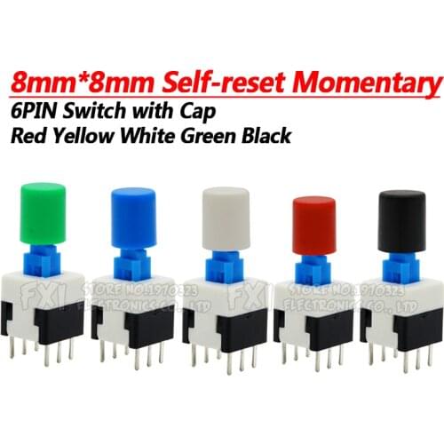 10Sets = 20PCS 8*8mm with cap Self reset Momentary Push Tactile Power Micro Switch Kit 6 Pin Button Switches 8x8mm
