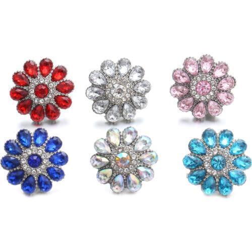 10pcs/lot New Snap Button Jewelry Colorful Rhinestone Flower 18mm Metal Snap Buttons Jewelry Fit Snap Bracelet for Women
