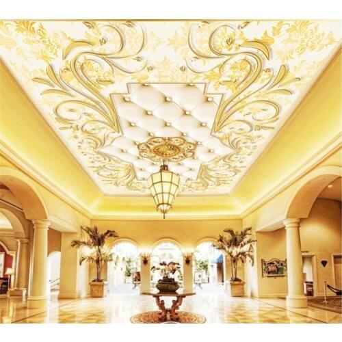 Beibehang Custom Ceiling 3d Wallpaper Luxury gold embossed European pattern soft ceiling photo murals 3d wallpaper behang