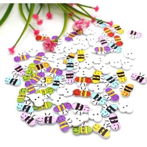 50pcs Little bee Head Wood Buttons Sewing Scrapbooking Clothing Headwear Handmade Crafts Home Decor Accessories DIY
