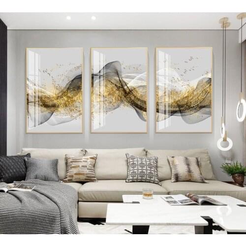 Abstract Gold Birds Black Mountain Canvas Painting Fahsion Poster Print Wall Art Picture For Living Room Aisle Modern Home Decor
