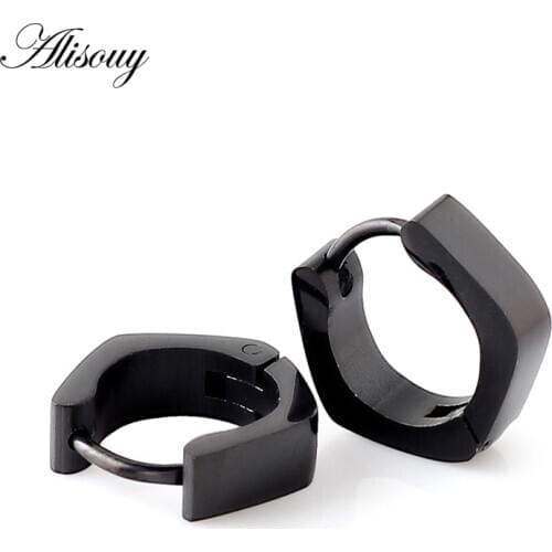 Alisouy 1pair Rhombus Pentagon Octagon Prevent allergy 316L Stainless Steel Men Women eardrop Hoop Earrings ear clip