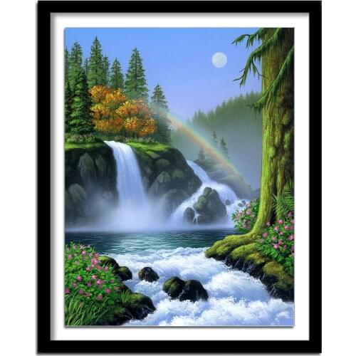 Diamant painting diamond round Scenery Picture Rhinestones Cross Stitch Diamond Embroidery Waterfall Full Square