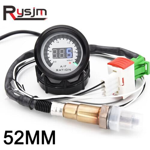 2" 52MM LED Digital Racing Car Air Fuel Ratio Gauge + W/ Narrowband O2 Oxygen Sensor 12V Voltmeter volt Meter Digital 2 in 1