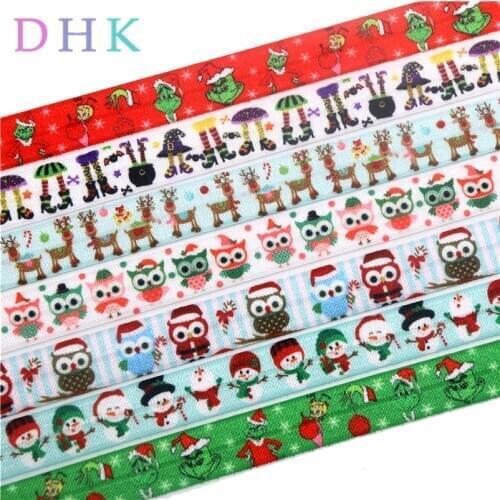 DHK 5/8'' 5yards owl halloween deer printed Fold Elastic FOE stretch ribbon hairbow headwear headband DIY OEM C1610