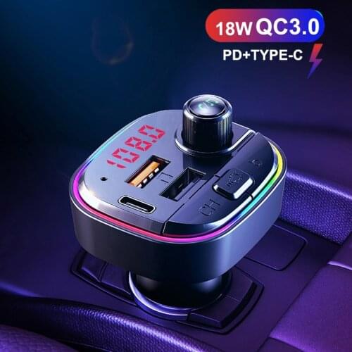 FM Transmitter Car Bluetooth 5.0 Dual USB QC3.0 Car Charger Type-C PD Bluetooth Adapter Handsfree Wireless Aux Audio MP3 Player