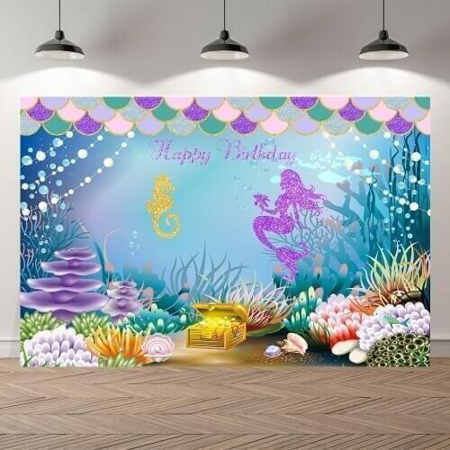 SeekPro Little Mermaid Princess kidUnder Sea Bed Castle Corals Photography Backdrop Baby shower Birthday Party photo background