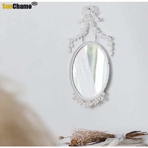 French Vintage Old Hand-held Makeup Mirror Mirror Bedroom Decoration Wall Hanging Wall Mirror Homestay Bathroom