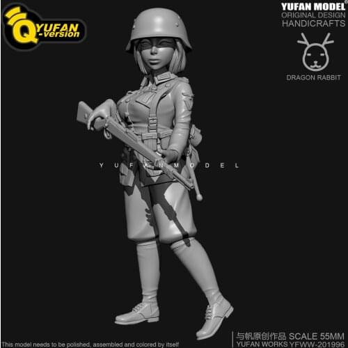 H55mm Resin Figure KitsYufan Model Q version resin female soldier Self-assembled YFWW35-2058