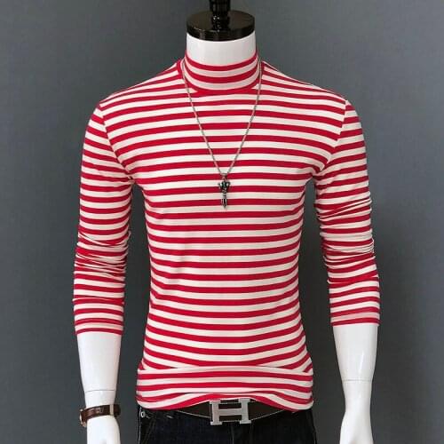 Mens Semi-long-sleeved Striped T-shirt Sailor Suit Autumn and Winter Navy Slim Undershirt Plus Size 4XL,5XL,6XL