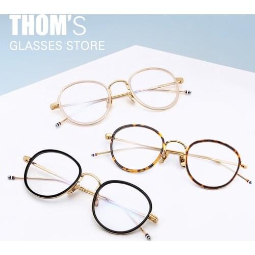 Thom Brand Retro Alloy Acetate Eyeglasses Frame Men Women Vintage Round Glasses TB905 Optical Myopia Prescription Eyewear
