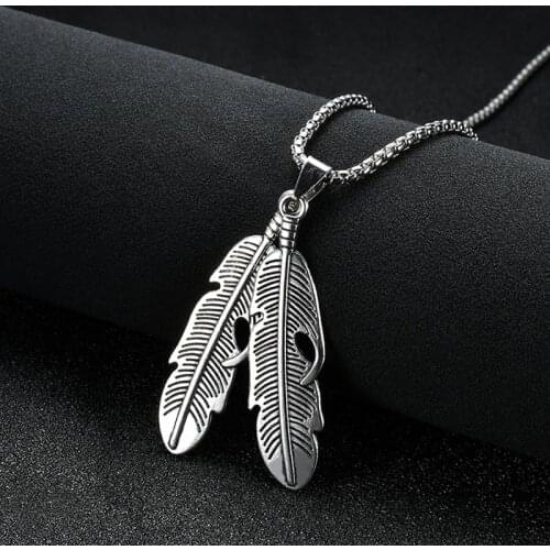 Stainless Steel Male Pendant Necklaces Punk Fashion Brave Men feather Pendant Necklace for men