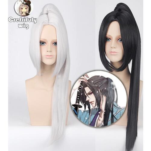 80cm Anime Fate Grand Order Silver White Black Long Cosplay Wig With Claw Ponytail Synthetic Hair Halloween Costume Wigs For Men