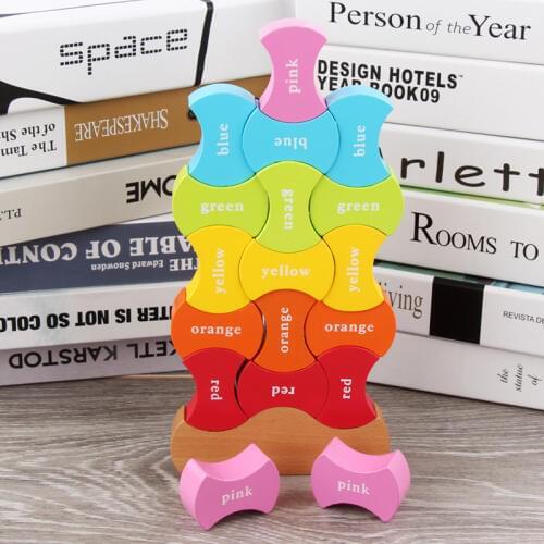 Babies Montessori Learning Color Stacking Blocks Tower Infants Toy Montessori Materials Educational Wooden Toys for Toddlers