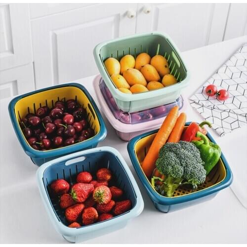 Kitchen Organizer Plastic Storage Box Fresh-Keeping Box Refrigerator Fruit Vegetable Drain Crisper Kitchen Storage Containers