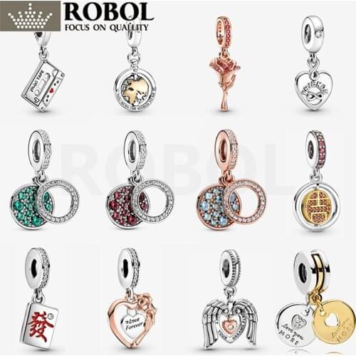 70 High Quality Original 925 Sterling Silver Jewelry Sparkling Red Green Disc Double Dangle Charm Fit for DIY Bracelet Necklace