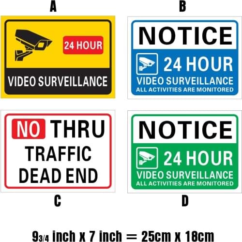 Security Alert CCTV in Use 24 Hour Video Surveillance Sign Industrial Grade Reflective Aluminum Rectangle 2pcs