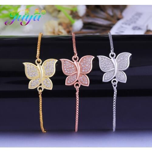Handmade Adjustable Slide Chains Bracelets For Women Girl Micro Pave Zircon Butterfly Gold//Rose Gold Charm Bracelets