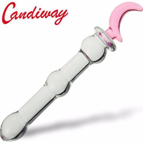 Pink moon Glass butt plug anal sex toys for woman lesbian G SPOT squirt Meniscus Crystal BEADS GAY anal prostate stimulator anus