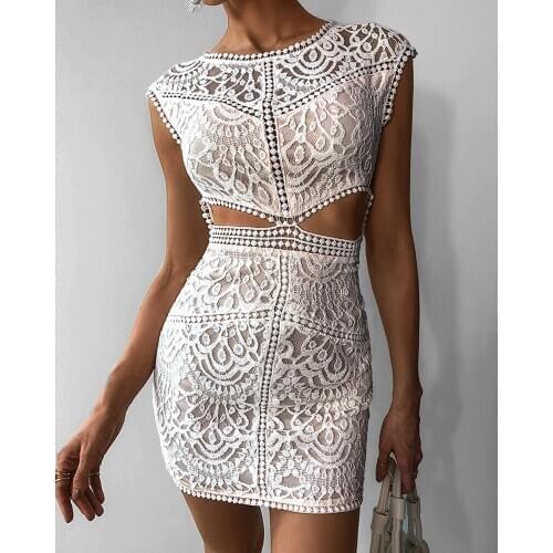 Sexy White Lace Short Dress Slim Party Mini Dress Vestidos
