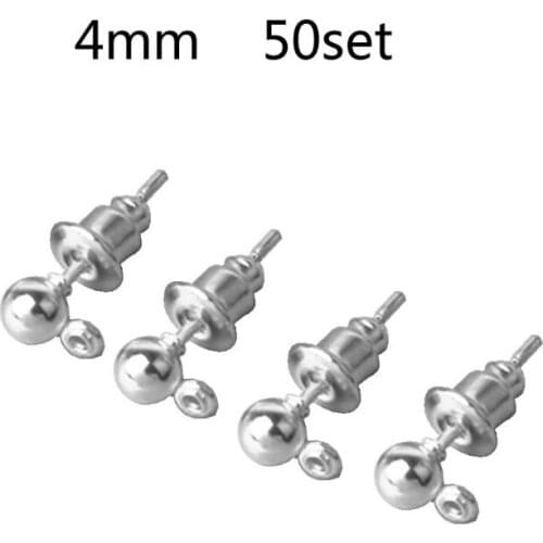 97QE 50 Sets Earring Studs Ear Pin Ball Post with Earring Backs DIY Jewelry Findings