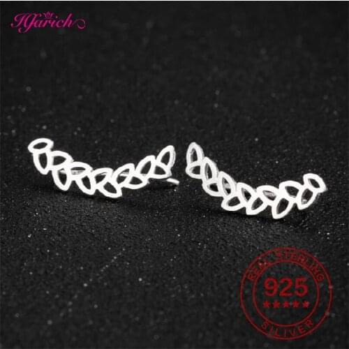 Bohemian Leaf Earrings Silver 925 Fashion Branch Leaf Ear Climber Earrings Sweet Cute Student Gifts Sterling-silver-jewelry