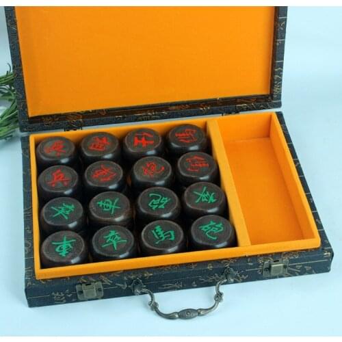 High grade ebony wooden chess - Chess High-end Wooden Chinese Chess Travel Board Game Set with PU Leather Board for 2 Players