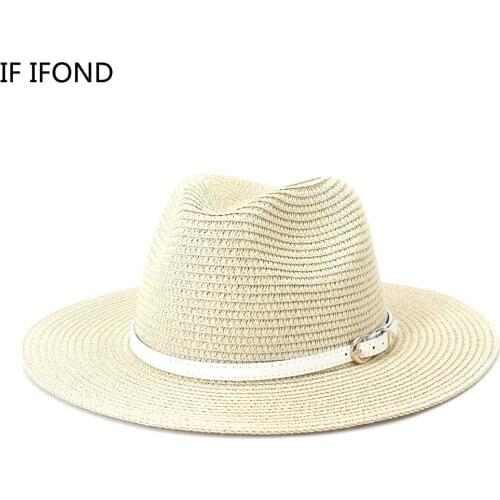 Wide Brim Jazz Fedora Hat Summer Straw Sun Hats for Women Panama Beach UV Protection Cap chapeau femme