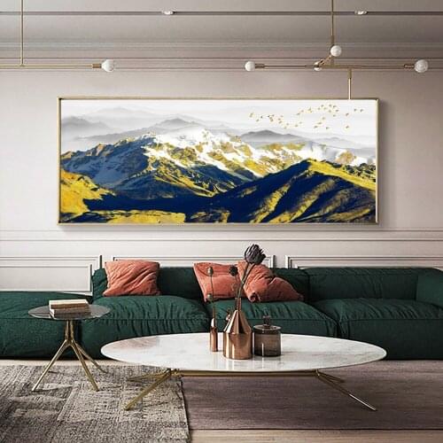 Modern Abstract Landscape Oil Painting on Canvas Posters and Prints Wall Art Golden Mountains Picture for Living Room Wall Decor