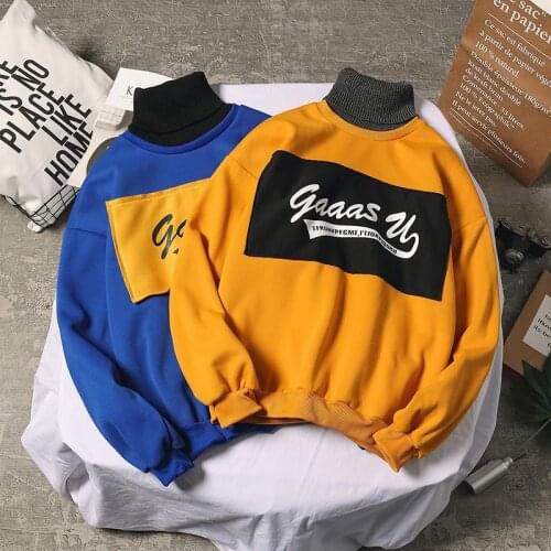 2021 High Street Tide High Collar Sweatshirt Men and Women Couple Profile Loose Personality Print Top