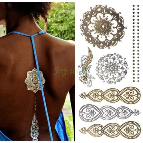 27 designs Waterproof Temporary tattoo Sticker mandala metallic gold golden tatto stickers flash tatoo fake tattoos for women