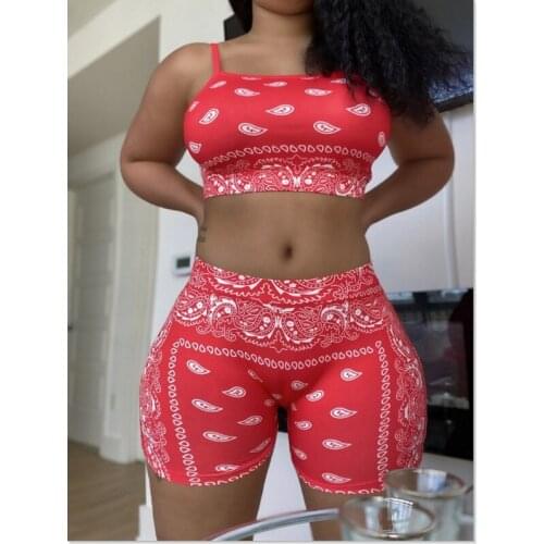 Womens Pajama Set Fashion Sleevelss Squre Neck Fish Printed Short Crop Tops&Elastic Shorts Two Piece Set 2020 Autumn Sleepwear