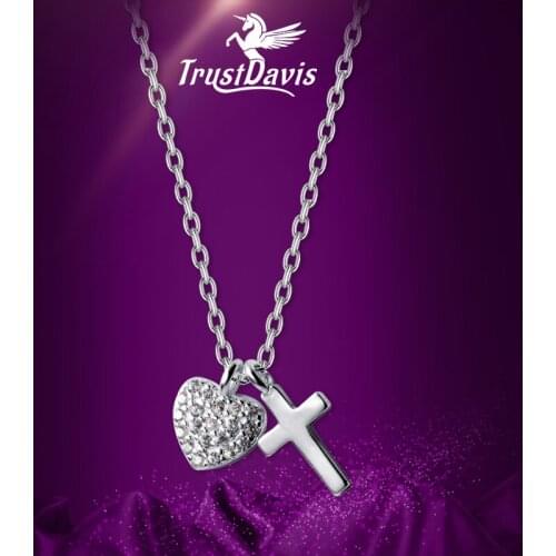 Trustdavis 100% 925 Solid Real Sterling Silver Jewelry Cross CZ Pendant Short Clavicle Necklace For Women Girl Jewelry DA246