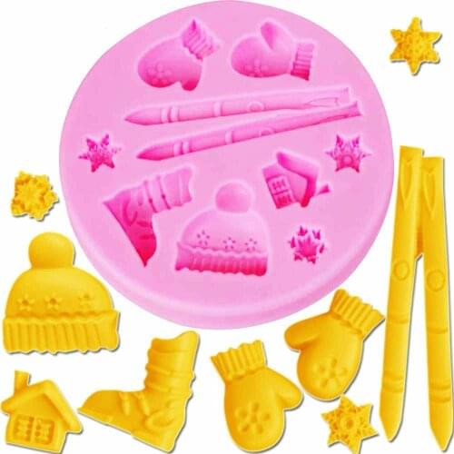 Winter Series Snowflake/House/Glove/Broom/Snow Boots/Muffler Silicone Mold Fondant Silicone Sugar Craft Cake Tool