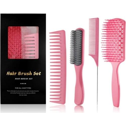 4pcs Women Hair Scalp Massage Comb Detangling Hair Brush Set Wet Curly Detangle Hair Brush For Salon Hairdressing Styling Tools
