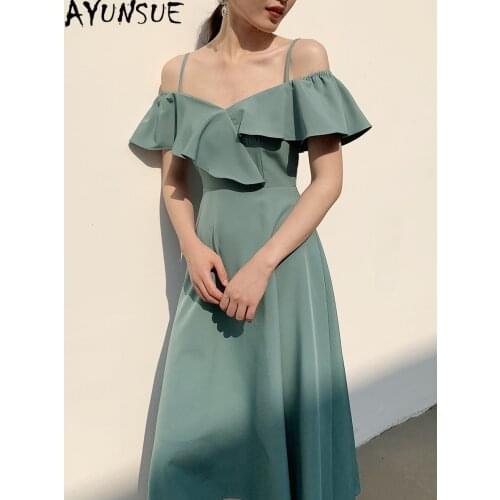AYUNSUE 2021 Summer Dress Female Sexy Party Dresses for Women Korean White Off Shoulder Dress Elegant Midi Vestido De Mujer