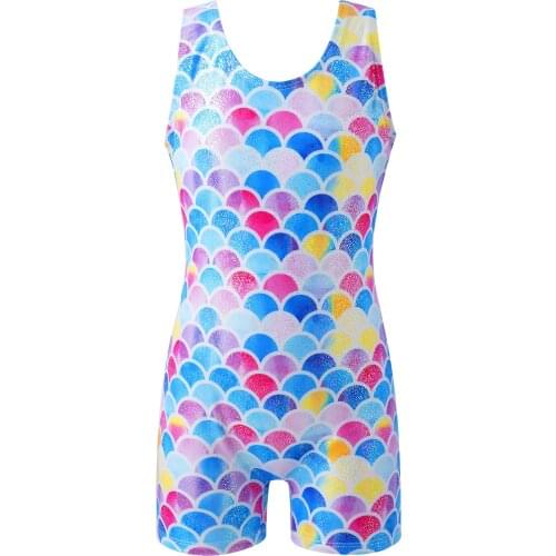Ballet Leotards For Girls Sleeveless Fish Scales Shell Print Dance Gymnastics Leotard Jumpsuit Unitard Kids Ballet Dancewear