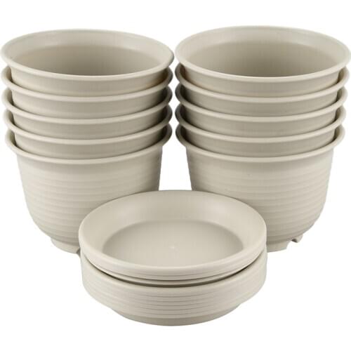 5.9 Inch Plastic Planter Pots with Saucer Set of 10, Seeding Nursery Planter Pot for Flowers Herbs Cactus Indoor Outdoor