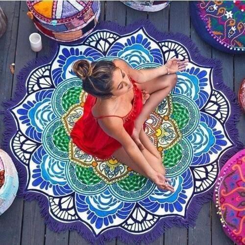 Indian Lotus Mandala Round Yoga Mat Blanket Rug BlanketTapestry Tassel Hippie Boho Picnic Mat Beach Throw Wall Hanging