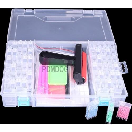 Diamond Painting Tools Sets with 64/56/42/28 Cells Plastic Storage Box Funnel Stickers etc Kit for Diamond Painting Embroidery