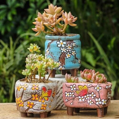 MEAT PLANT THICK CERAMIC FLOWERPOT BREATHABLE KOREAN HAND-PAINTED BELT FOOT PENDANT OLD PILE VINTAGE PERSONALITY FLOWER WARE