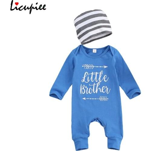 Baby Boys Long-sleeved Jumpsuit Unique Letter Print Round Neck One Piece Long Pants Hat 0-18 Months