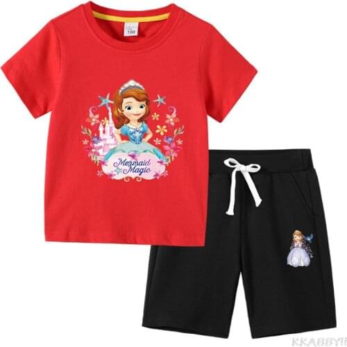 Disney Princess Sofia Summer childrens suit girl Clothing suit top + pants 2 piece set childrens casual wear sports suit