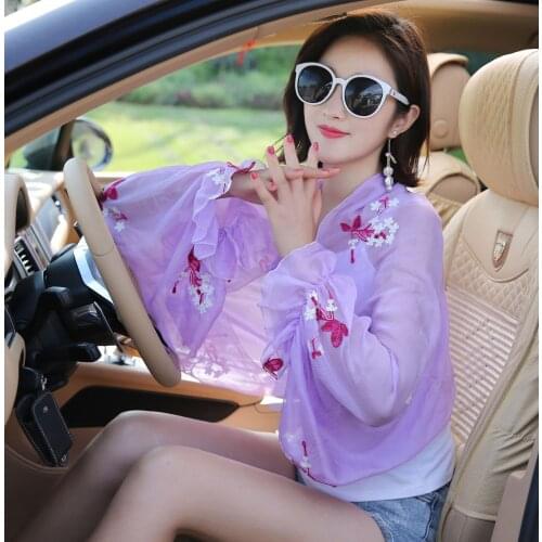 Summer Sunscreen Shawl Outdoor Embroidered Chiffon Sunscreen Sleeves Riding New Cloak Beach Towel